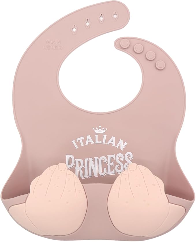 Teasin' Teethers Funny Italian Silicone Baby Bib with Pocket Food Catcher for Toddlers and Infants Funny Baby Bib Gift