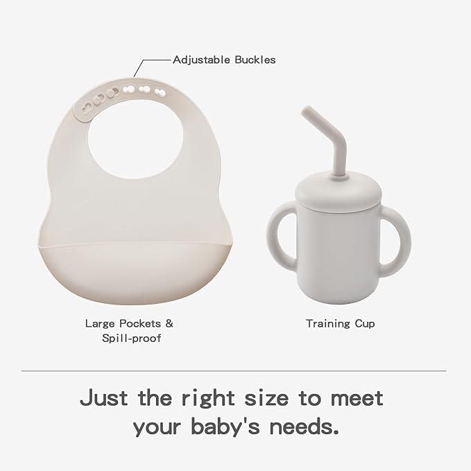 Silicone Baby Feeding Set,13PCS Baby Feeding Essentials with Suction Bowl and Plate,Spoons & Forks,Bib & Cup,Baby Toothbrush,Baby Led Weaning Supplies for 6+ Months,Baby Eating Essentials-White