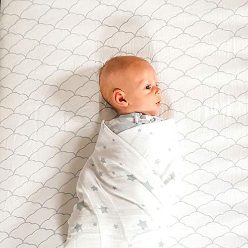 Newton Baby MINI CRIB Fitted Sheets (2-Pack) | Organic Muslin Cotton, Breathable Soft Baby Sheets, Washable Baby Mattress Sheets, Fits Any Mini Sized Crib 24" x 38", Dreamweaver Moonstone Mist + White