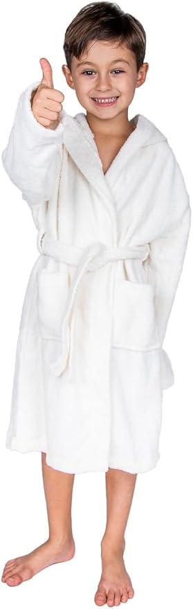 BAGNO MILANO Kids Organic Turkish Cotton Hooded Beach Cover-Up Towel, GOTS Certified, for Boys and Girls (White, 13-15 Years)