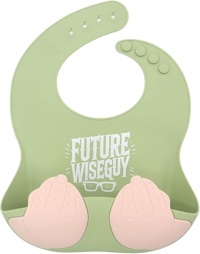 Teasin' Teethers Funny Italian Silicone Baby Bib with Pocket Food Catcher for Toddlers and Infants Funny Baby Bib Gift