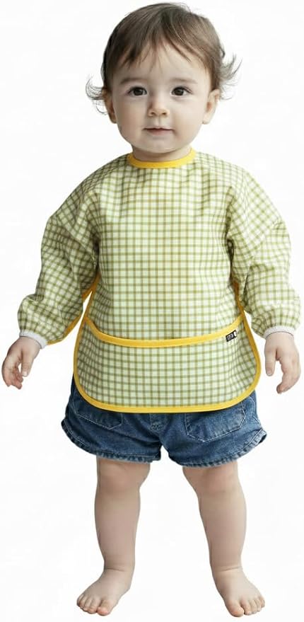Plie Long Sleeve Waterproof Bib for Toddlers – Soft Feeding Smock for Baby Mealtime, Self-Feeding, BPA-Free, Easy Clean