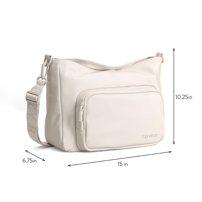 Itzy Ritzy Belong Cargo Caddy for Strollers & Wagons – Convertible Stroller Organizer and Crossbody Bag With Adjustable & Removable Strap, Bottle Holders, Smart Storage Pockets & Secure Straps (Cream)