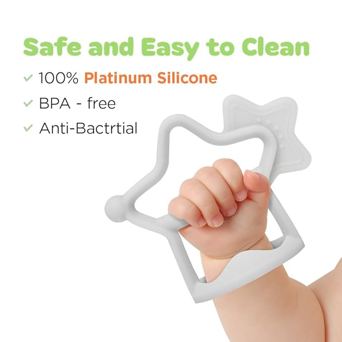 Moyuum Silicone Star Teether Toy | Made in Korea, Provides Teething Relief, Wearable Wrist Teether is Easy to Hold, Drop Resistant Bracelet, Babies 3+ Months