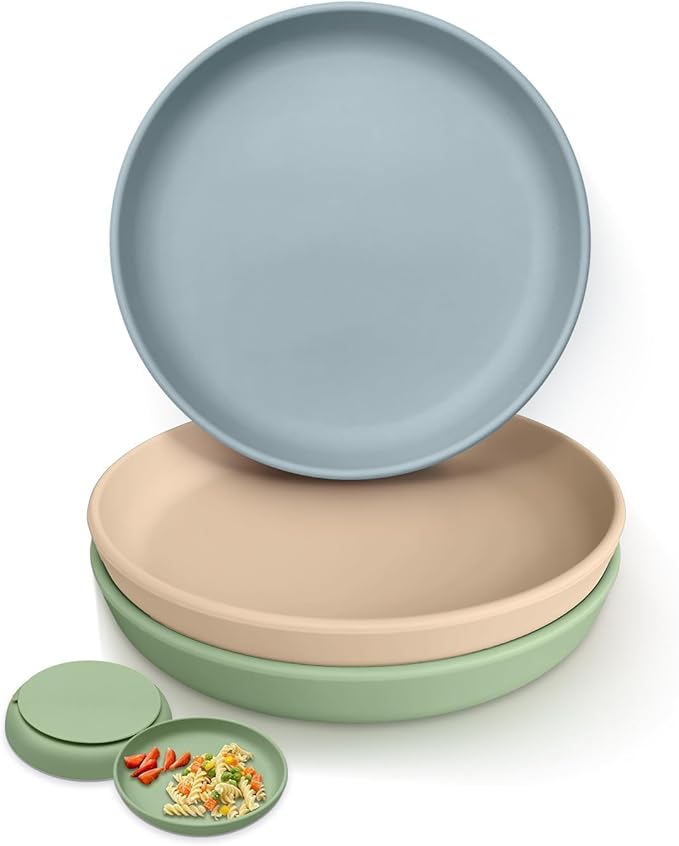 Onyucean Classic Silicone Suction Plates for Toddler Baby Kids (3 Pcak), BPA Free Baby Plates with Suction that Stick & Stay, Deeper Toddler Dishes Microwave & Dishwasher Safe