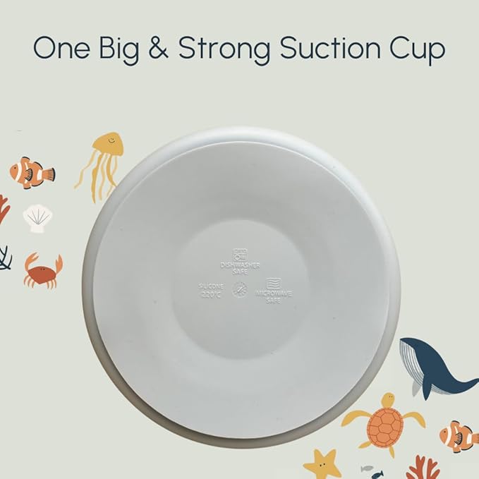 Silicone Suction Plates with Dividers - Grip Plates for Babies 6-12 Months and Toddlers 1-3, Toddler and Baby Dishes, Baby Led Weaning Essentials, Dishwasher Safe (Blue - Under the Sea)