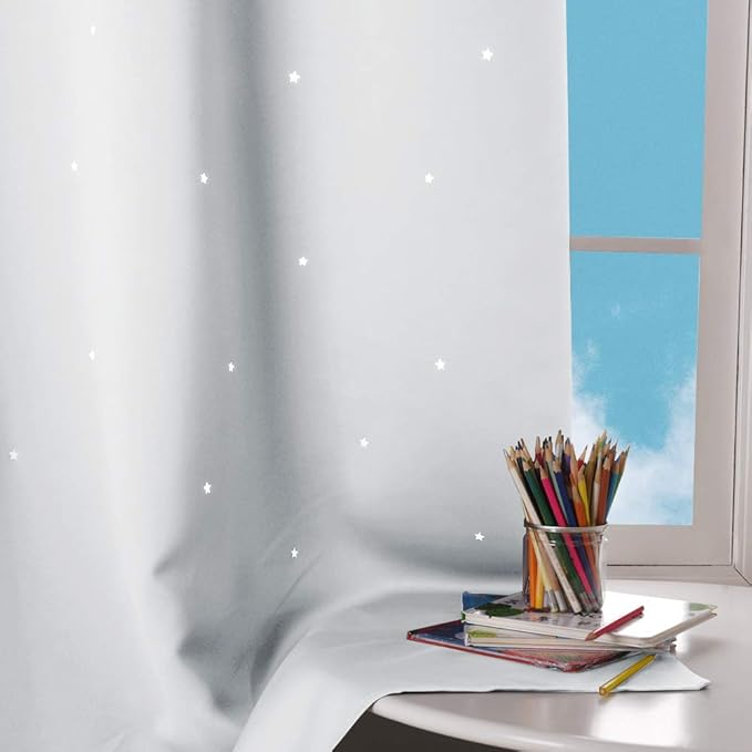 NICETOWN Blackout Curtains with The Stars Cut-Outs - Grommet Thermal Insulated Window Treatment Drapes for Baby Room/Play Room/Living Room (42 inches by 63 inches, 2-Pack, Greyish White)