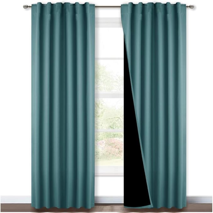 NICETOWN 100% Blackout Blinds, Laundry Room Decor Window Treatment Curtains, Thermal Insulated Energy Smart Drapes and Draperies for Villa, Hall and Studio, Sea Teal, Set of 2, 52 inches x 95 inches