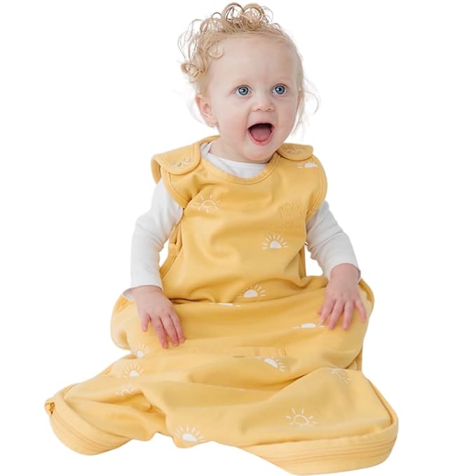 Woolino 4 Season Sleep Sack - Ultimate Merino Wool and Organic Cotton Sleeping Bag - Two-Way Zipper Adjustable Universal Size Sleep Sack for Baby (2-24 Months) - Sun