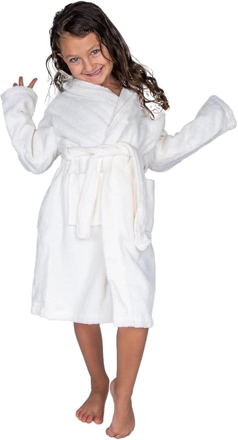 BAGNO MILANO Kids Organic Turkish Cotton Hooded Beach Cover-Up Towel, GOTS Certified, for Boys and Girls (White, 3-5 Years)