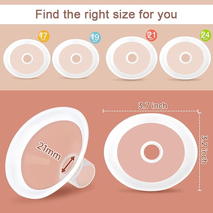 PumpMom-us 21mm Soft Rim Flanges Compatible with Medela Breast Pump PersonalFit, Freestyle, Maxflow, Freestyle Flex Swing Maxi Connectors, Replace 21 Flange Accessories with Wider Opening Angle