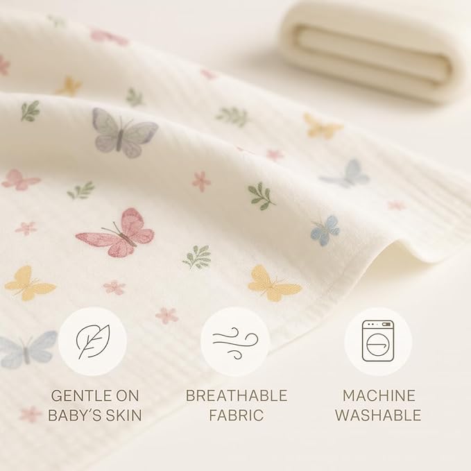 Soft 100% Cotton Swaddles for Newborns, 2- Pack - Large, Breathable Baby Blanket - Versatile, Durable Muslin Swaddle Blankets - Perfect Newborn Essentials (Butterfly/Sunshine)