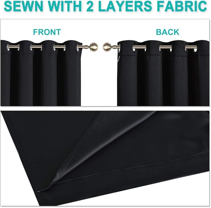 NICETOWN High-End Thermal Kitchen Curtains, Full Blackout Curtains 84 Inches Long for Dining Room, Soundproof Window Treatment Drapes for Hall Room, Black, 37" Wide Per Panel, Set of 2 Panels