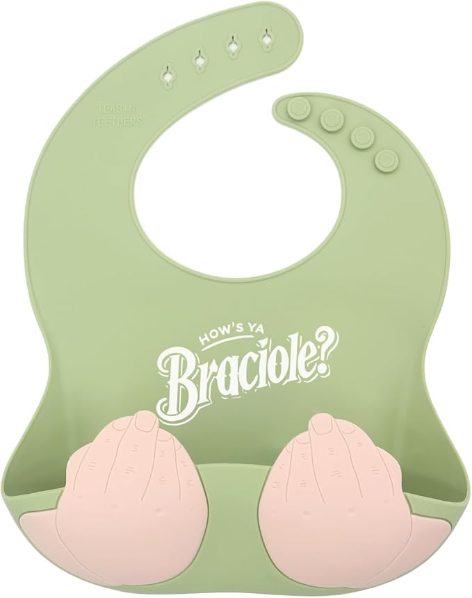 Teasin' Teethers Funny Italian Silicone Baby Bib with Pocket Food Catcher for Toddlers and Infants Funny Baby Bib Gift