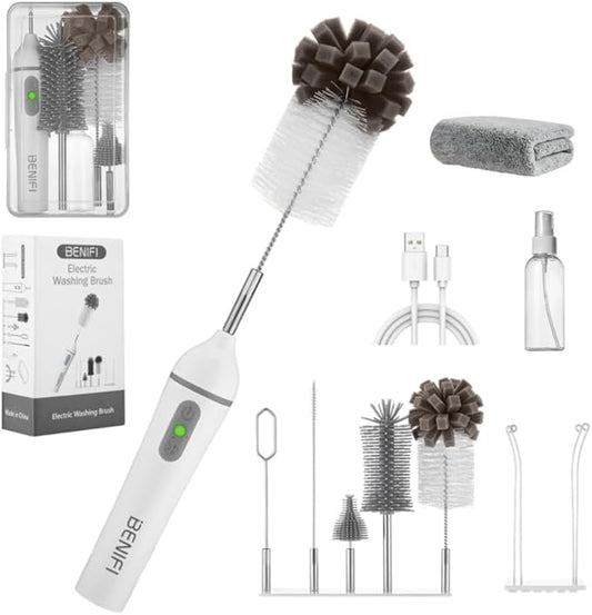 Benifi Electric Bottle Cleaner Pro, 11 in 1 Baby Bottle Brush, Drying Rack, Sponge Bottle Brush, Silicon Bottle Cleaner,Formula Mixer,Nipple Brush, Soap Dispenser,Microfiber Cleaning Cloth Included