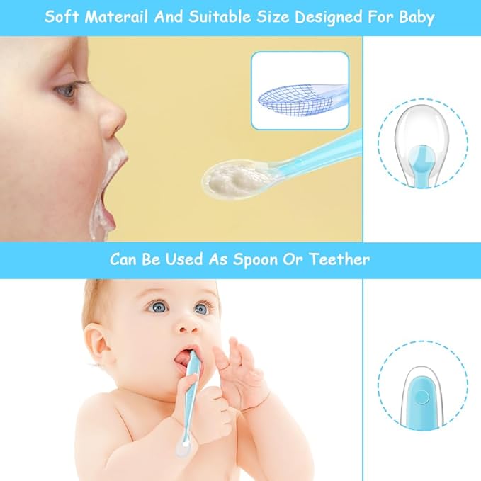 Vicloon Baby Silicone Spoons, 5 PCS Baby Training Feeding Spoons for First Stage 4 Months Toddlers, Infants Utensils Feeding Supplies, Soft Tip BPA Free Gum-Friendly Dishwasher Boil-Proof
