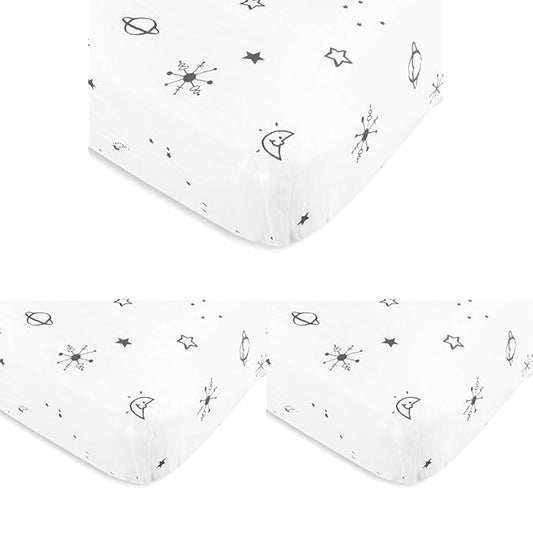Amazing Baby Cotton Muslin Fitted Crib Sheet, Space, Soft Black, 52x28x6 Inch (Pack of 3)