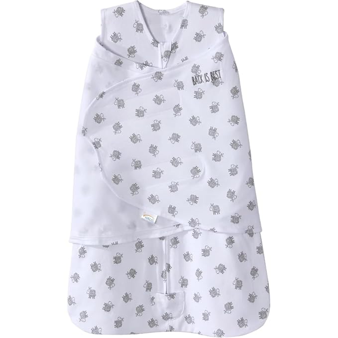 HALO 100% Cotton Sleepsack Swaddle, 3-Way Adjustable Wearable Blanket, TOG 1.5, Lamb Scribble White, Newborn, 0-3 Months