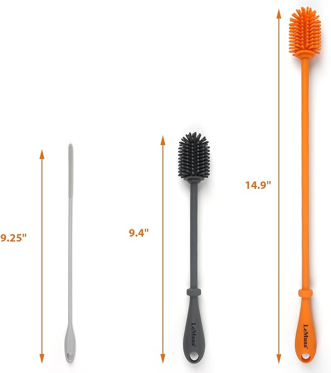 LeMuna Silicone Bottle Brush Set - Silicone Straw Brush for Narrow Neck, Hydro Flask, Sports Bottle & Glassware