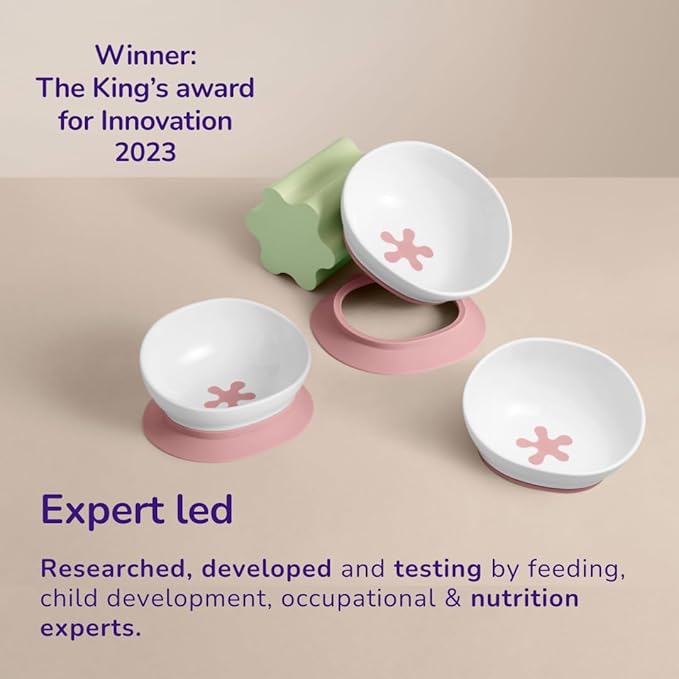 doddl Toddler and Baby Suction Bowl, Ergonomic Toddler Dishes for Self Feeding, 1-3 Year Olds, Dishwasher Safe, BPA Free (Dusky Rose)