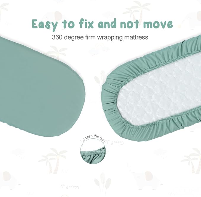 4 Pack Bassinet Fitted Sheets Compatible with 21" x 35" Amke, Ezebaby, Evolur Stellar and Mereryi Baby Bassinet, Soft and Skin-Friendly, Mint Green and Color Rainbow