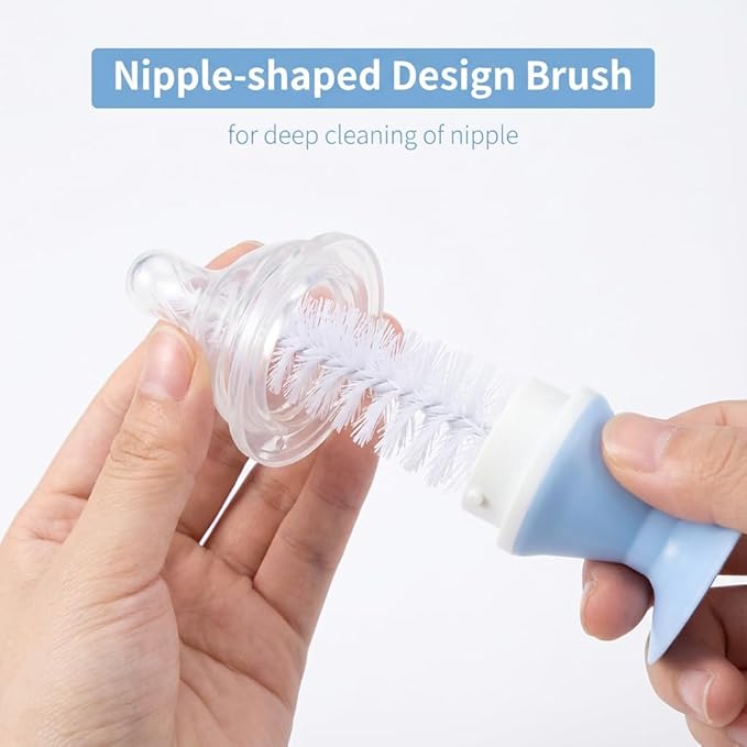 Ariseno 4-in-1 Baby Bottle Brush Set, Bottle Brush for Baby, Bottle Cleaner Brush Set, Including Nylon Bottle Brush, Bottle Cap Brush, Straw Brush, Nipple Brush, BPA-Free (Blue)