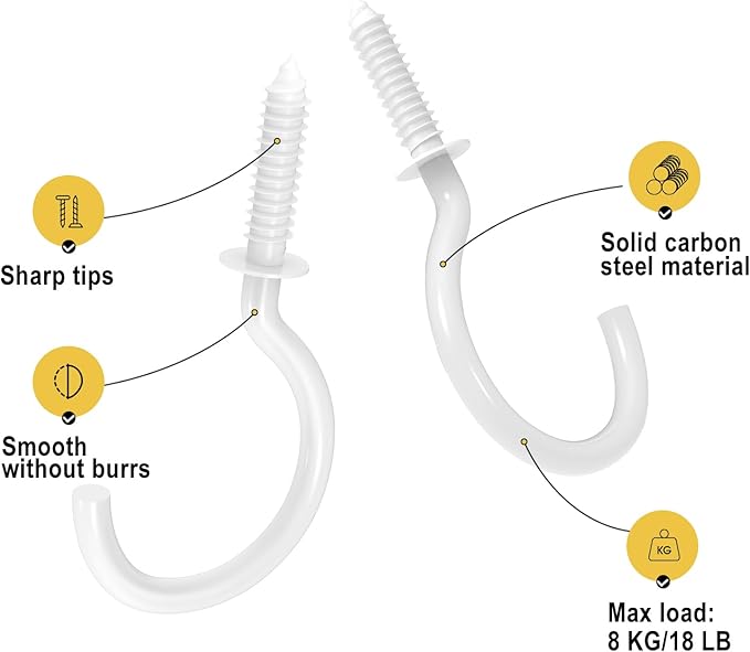 RELBRO Screw Hooks, 1 Inch Metal Screw in Cup Hooks, White, 100 Pcs