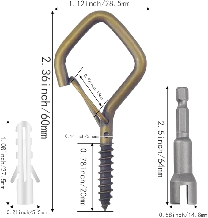 32-Pack Heavy-Duty Bronze Screw Eye Hooks with Safety Clips | Metal Ceiling Hooks for Hanging Plants, Wind Chimes, Bird Feeders & Indoor/Outdoor Lights