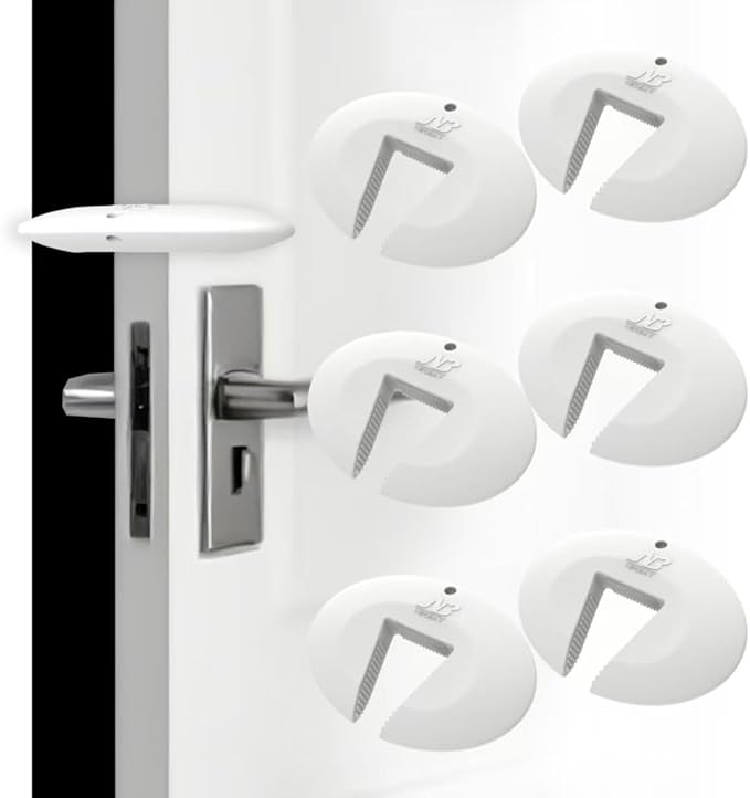 Door Pinch Guard and Door Slam Stopper, Durable Silicone Door Finger Pinch Guard, Prevents Slamming on Even Heavy Doors, Non-Toxic & Pet Friendly, White, 6 Packs