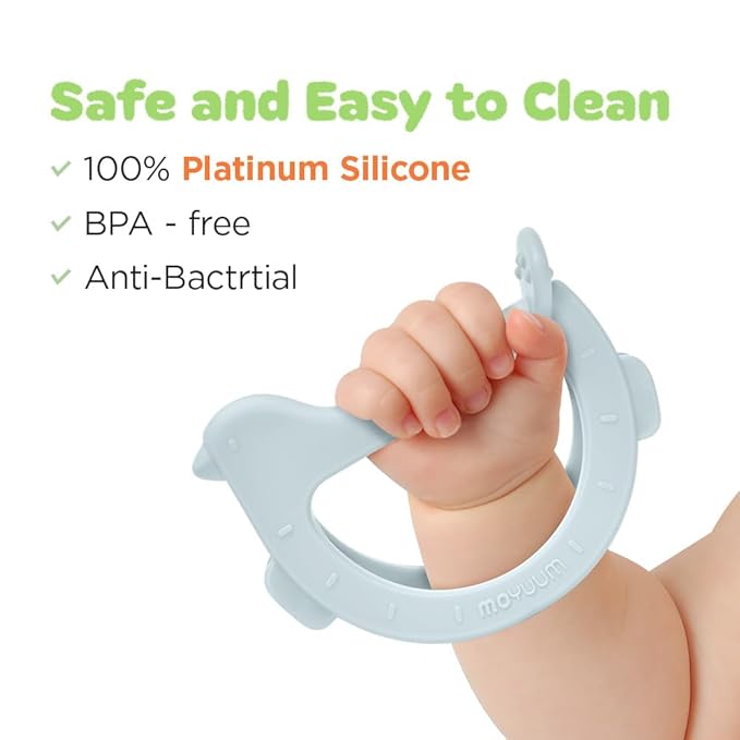 Moyuum Silicone Swing Bird Teether Toy | Made in Korea, Provides Teething Relief, Wrist Teether is Easy to Grip, Designed to Rock, Babies 3+ Months