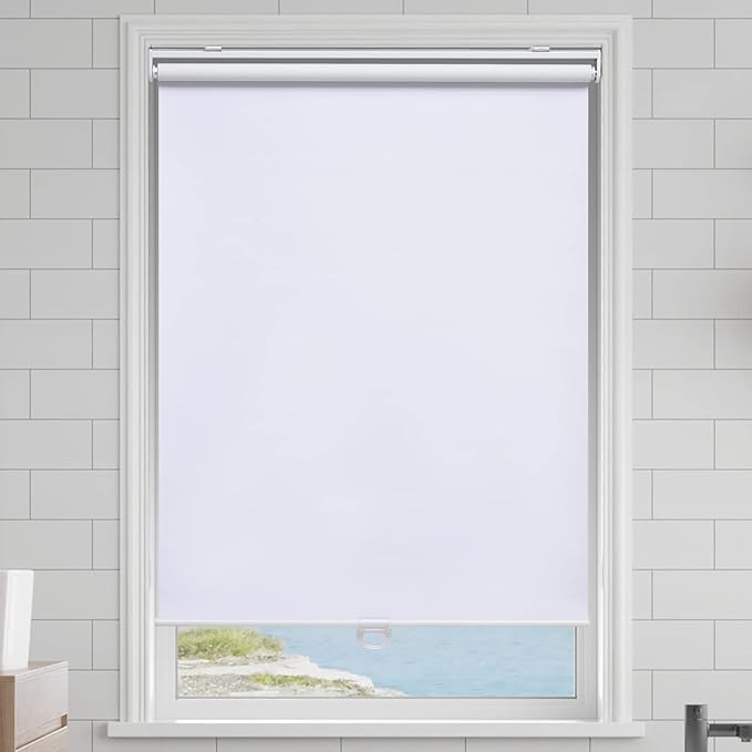AOSKY Cordless Roller Shades Blackout Blinds for Windows Room Darkening Rolled Up Shades with Spring System, UV Protection Window Shades Door Blinds for Home and Office (24" W x 72" H,White)