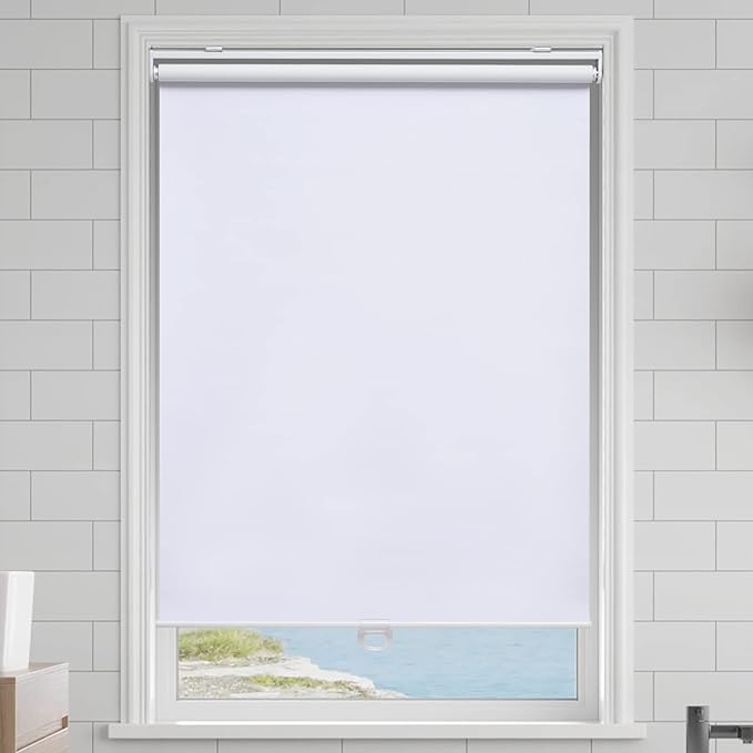 Cordless Roller Shades Blackout Blinds for Windows Room Darkening Rolled Up Shades with Spring System, UV Protection Window Shades Door Blinds for Home and Office (64" W x 72" H, White)