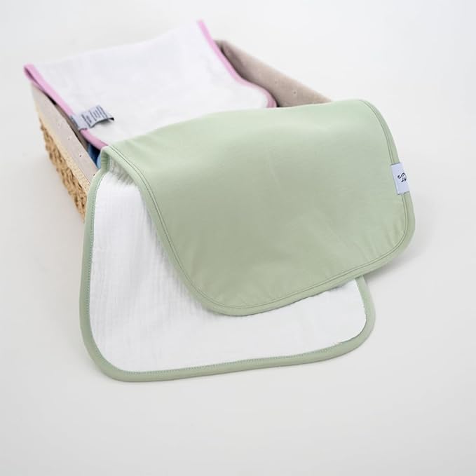 SWaddle AN Premium Baby Burp Cloths, Extra Soft Spit Up Rags with 3 Absorbent Layers, 21" x 10" Size, Sage Green