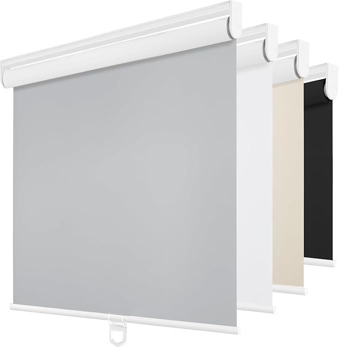 ChrisDowa Cordless Blackout Roller Shades for Windows, Thermal Insulated UV Protection Pull Down Shades, Total Blackout Window Blinds for Home, Office, Bedroom, Door (51" W x 72" H, Grey)