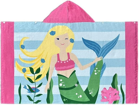 BANGSAUR Hooded Towel for Kids, 100% Cotton Soft and Absorbent, Pool Bath Beach Swim Towel Wrap, Bathrobe Coverups for Girls and Boys, Extra Large:30"×50"(Yellow Hair Mermaid)