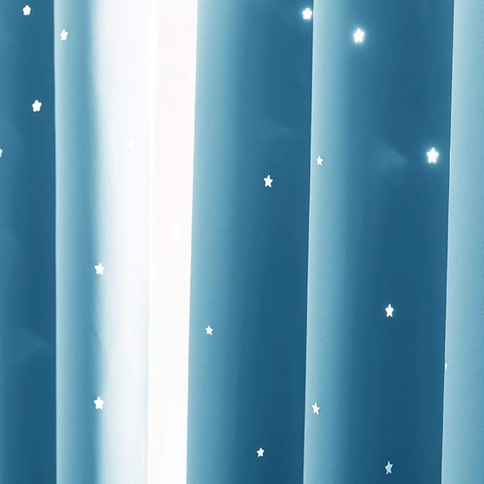 NICETOWN Hollow Out Star Curtains - 52 by 84 inches Blackout Curtains with Star Cutouts for Cosmic Themed Bedroom, Perfect for Kids and Space-Loving Grown-ups, Teal Blue, 1 Pair