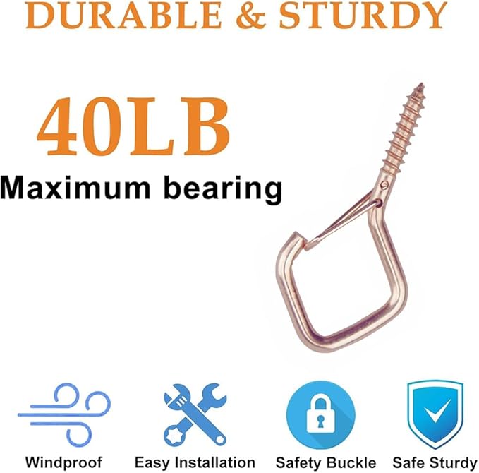12-Pack Heavy-Duty Rose Gold Screw Eye Hooks with Safety Clips | Metal Ceiling Hooks for Hanging Plants, Wind Chimes, Bird Feeders & Indoor/Outdoor Lights