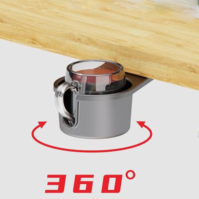 360° Rotating Under Table Desk Cup Holder Cup & Pen Holder Mount Inner Diameter 90mm/9cm (Assembly is Required)