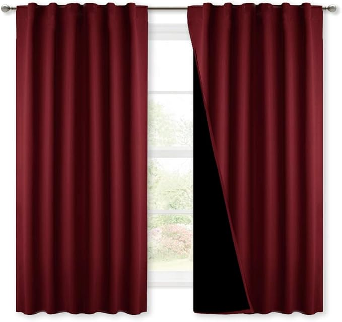 NICETOWN Cold Reducing 100% Blackout Curtains Bedroom Red, Thermal Insulated Curtains, Rod Pocket/Back Tab Drapes for Window Decor (Set of 2, 52 inches Wide by 63 inches Long)