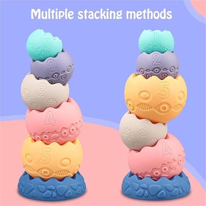 Baby Sensory Balls Teething Toys 6 9 12 18 Months Soft Building Blocks Toddlers Montessori Fine Motor Skills Stacking Ring Infant Boys Girls Easter Basket Stuffers Gifts One 1 2 3 Year Old