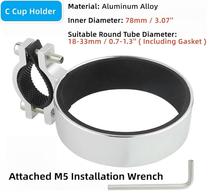 Premium Aluminium Bike Handlebar Cup Holder - Secure, Stylish, and Versatile, Baby Strollers Available (C Cup Holder-Silver)
