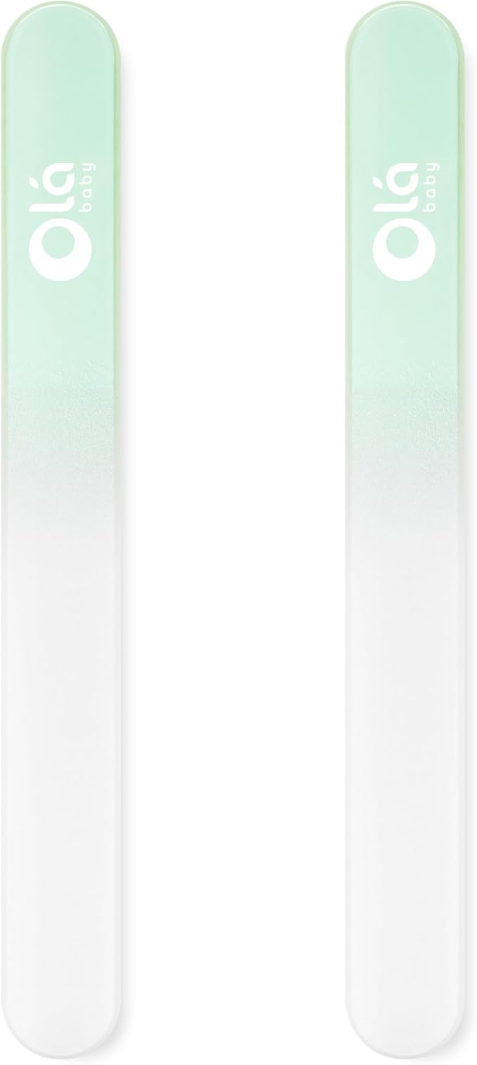 Olababy Glass Nail File for Newborns & Infants 2pk (Mint) | Safe Glass Fingernail Filer with Travel Case