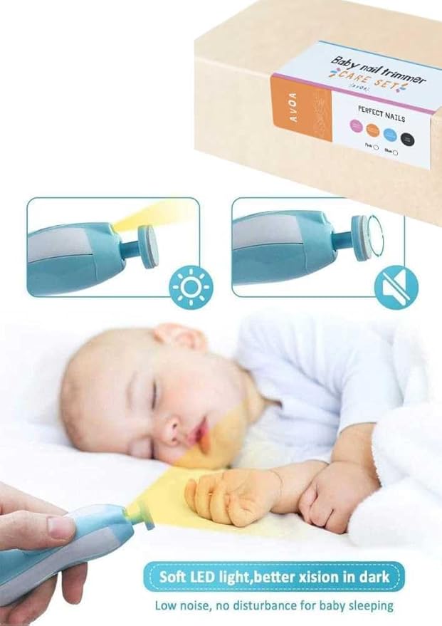 AVOA Baby Nail Trimmer Electric - Safe Quick Trim, No Cuticle Damage, LED Light, Quiet, Ergonomic, Baby Nail File Kit, Toddler Nail Clipper, Electric Nail File for Baby, Nail Filer, Blue