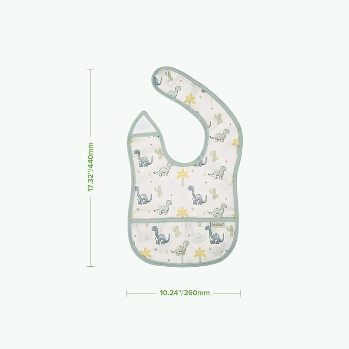 haakaa Waterproof Baby Bibs for Eating, Soft & Lightweight Toddler Bibs with Food Pocket, Easy Wipe Clean, Ages 6–24M, 2 Pack