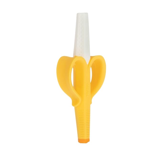 Nuby Banana Hollow Tube Silicone Teething Toy - Gum Massaging Baby Teething Relief Toy for 3+ Months