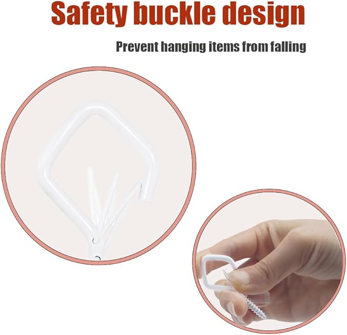 52-Pack Heavy-Duty White Screw Eye Hooks with Safety Clips | Metal Ceiling Hooks for Hanging Plants, Wind Chimes, Bird Feeders & Indoor/Outdoor Lights