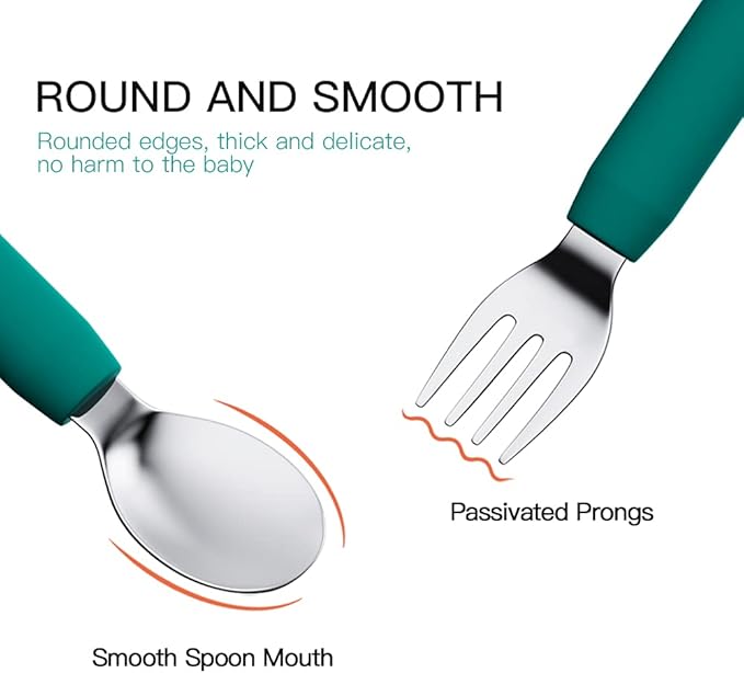 SFCCMM Forks and Spoons Cartoon Set Stainless Steel Utensils Flatware Round Handle Utensils Silverware Flatware Cutlery Set for Home, Kitchen and Restaurant (Pink Dinosaur - Long)