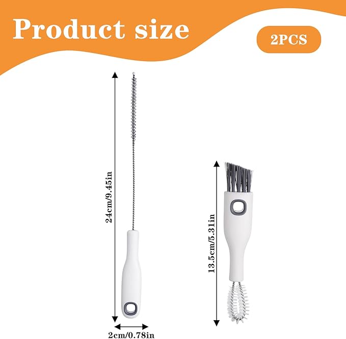 2 Pcs Multifunctional Cup Lid Cleaning Brush and Straw Cleaner Brush Set - 2-in-1 Cup Lid Cleaner with Bristles for Deep Cleaning Bottle Lids, Straws, Spouts and Narrow Gaps Lids Cleaning Brush Tool