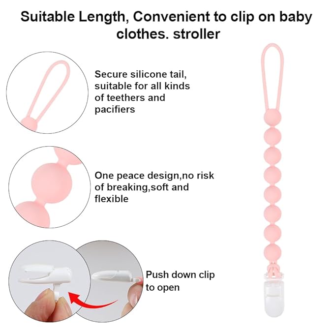 Baby Food Grade Silicone Teether Toy with Pacifier Clip Holder,Teething Toys Gift Set for 3 Months+ Boys and Girls,Freezer Safe,BPA Free. (Pink Flamingo)