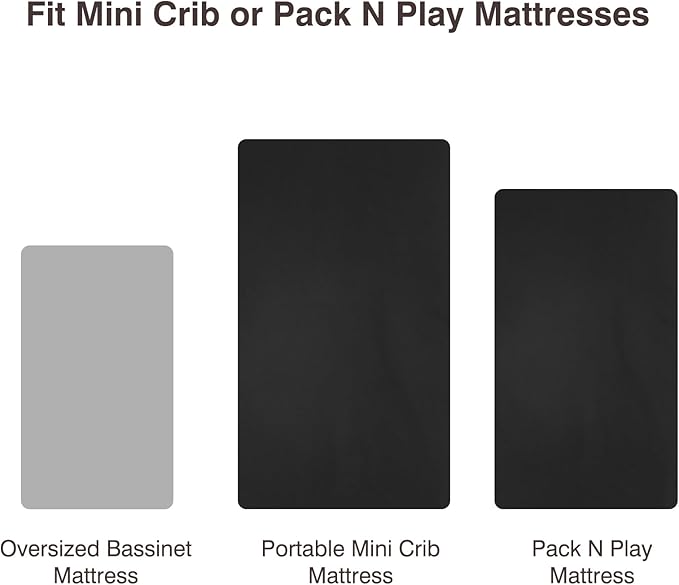 david's kids Waterproof Mini Crib Sheets, 2 Pack Ultra Soft Breathable Mini Crib Mattress Protector for Boys Girls Neutral, Universal Fit for Pack N Play, Playard and Mini Crib Mattresses, Black